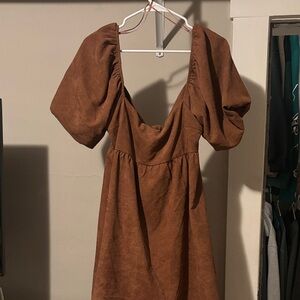 Elegant Brown Puff Sleeve Dress